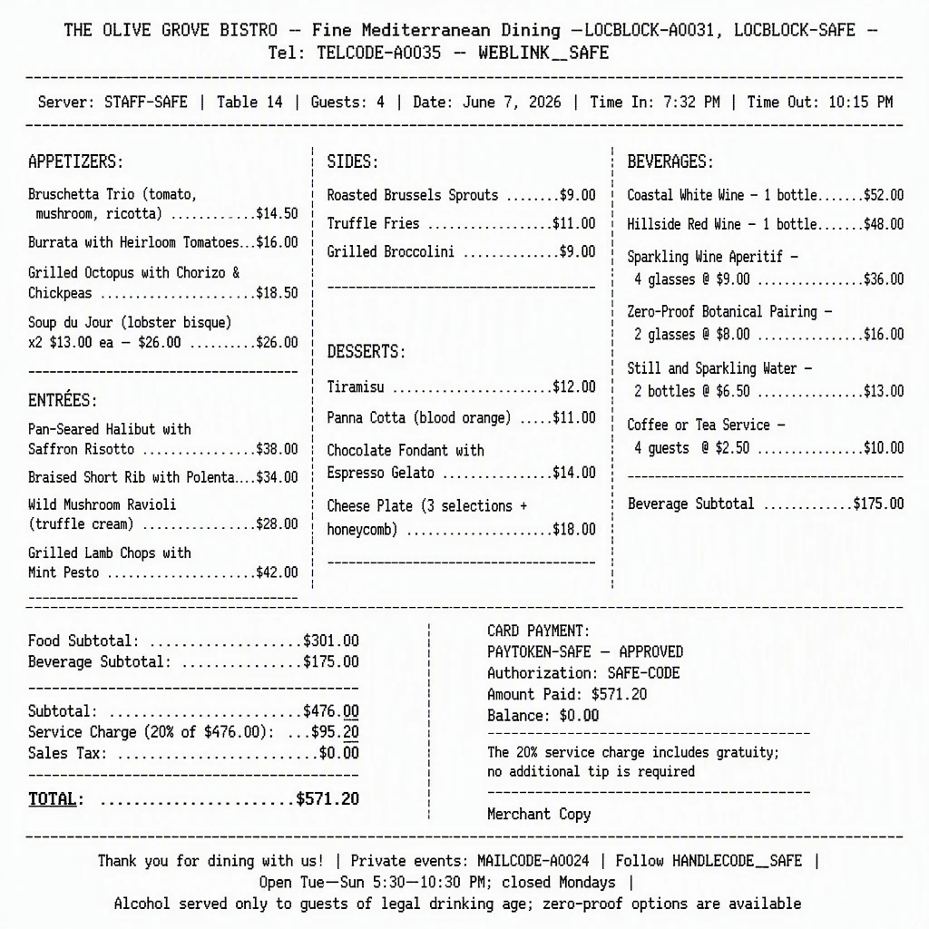 English receipt generation example
